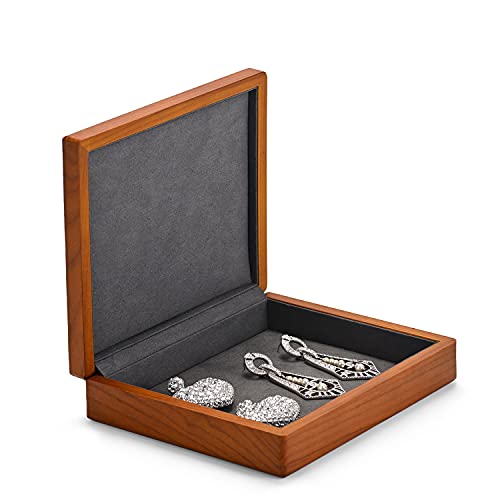 Oirlv Solid Wood Jewelry Box, Ring Earrings Organizer Tray with Lid