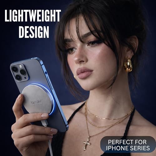 Image of Umake 15W Magnetic Wireless Charger, Fast Charging Pad, Slim & Portable, Safe Charging, Non-Slip Base, Compatible with iPhone 16 /15 /14 Series & Android Devices