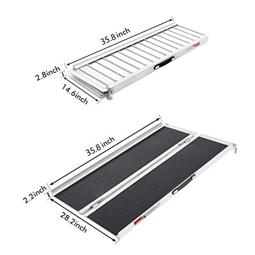 3Ft Wheelchair Ramp,Non-Slip Portable Aluminum Ramp For Wheelchairs Single Fold 600Lbs For Steps Stairs And Thresholds，Stairs, Doorways, Scooter (28.2" W X 35.8" L) (Non-Skid 3Ft) #TOP5