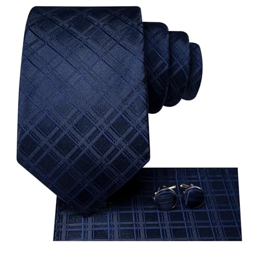 Image of Hi-Tie 70 inches Ties for Men Silk Extra Long Necktie and Pocket Square Cufflinks Set Men Big and Tall Tie Business