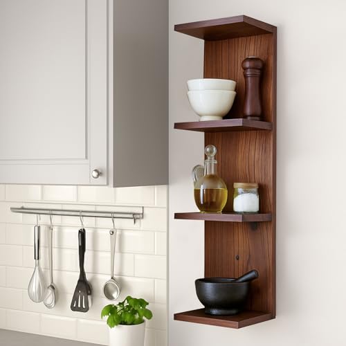 4 Tier Wall Shelf Unit,Vertical Column Lack Shelf for Room Decor,Walnut - image 5