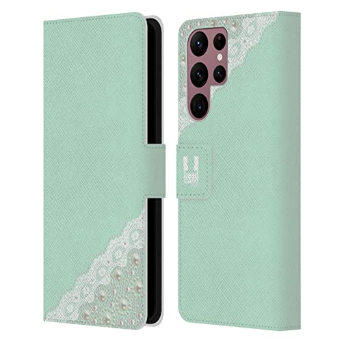 Étui Menthe Lacets Et Perles cuir rigide Samsung S22 Ultra 5G protection clapet aimanté
