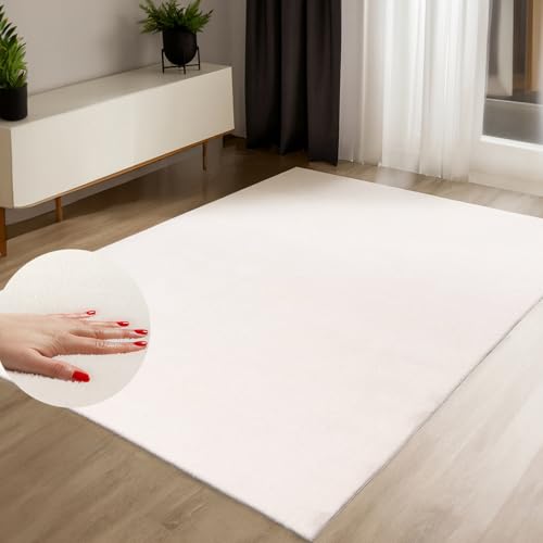 payé Alfombra de pelo corto, color crema, 200 x 280 cm, lavable, suave, antideslizante, para salón, dormitorio, aspecto de pelo, fácil de limpiar, tejido plano, moderna, elegante, monocolor