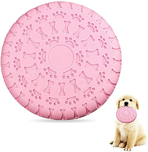 Flying Disc Dog Fetch Toy, Rubber Catcher Flying Disc for Large Dogs,Pet Training Interactive Fly Toy, Floating Puppy Flyer Toy Disc for Pets, Pink