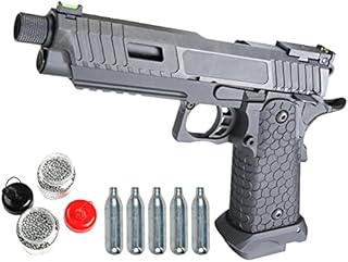 Trimex KLI Krown Land 1911 2011 Style Series Baba YAGA Hi-Capa Blowback Airgun Pistol + 1500 Steel BBS 4.5mm & 5xCO2 12g Cartridges, Black, Full Size