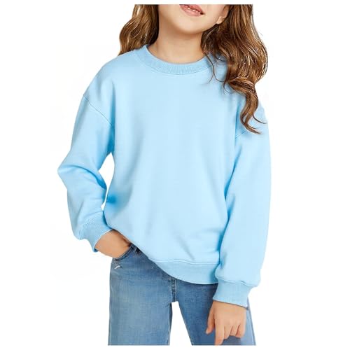 TUANMOZI Sweatshirts pour filles et garçons - Pull décontracté classique en coton - Capuche avec col rond - Manches longues - T-shirt uni - Pour enfants de 7 à 14 ans, bleu, 7-8 ans