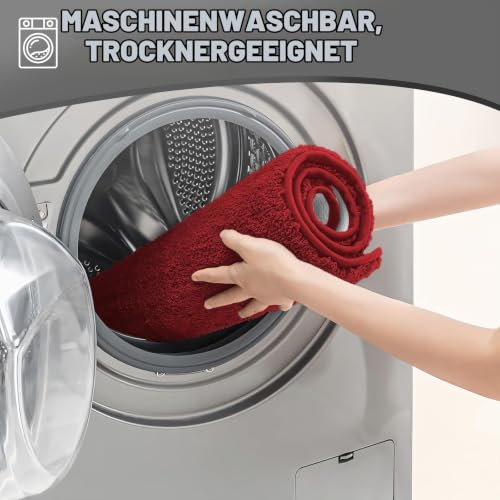 wyewye Mikrofaser-Badematten, 2 cm super dicke Badteppiche, super saugfähige Badezimmerteppiche 50x80 cm und 50x50 cm U-Form, Rot – Ansicht 5