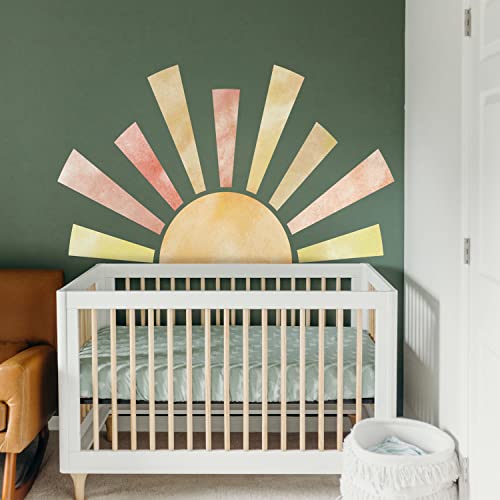 Astrkiz Large Fabric Watercolor Boho Half Sun Wall Decals Peel And Stick, Pastel Sunrise Wall Murals Stickers, Sunshine Wall Art Decor For Kids Room Playroom Nursery Bedroom, 48.03" X 28.74" #TOP3