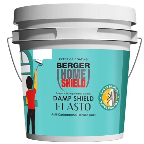 Image of BERGER HomeShield Dampstop Elasto Waterproofing Membrane Damp Proof Basecoat for Exterior Walls Self Priming Anti-Carbonation Solution (10L, White)