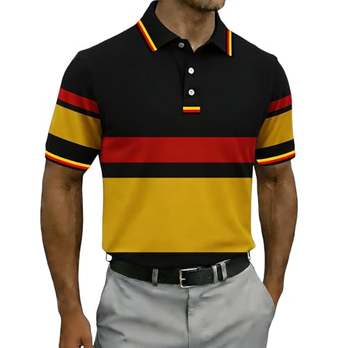 Image of Polo Shirts for Men Adult - Short Sleeve Shirt with Button Print Fan Top Black
