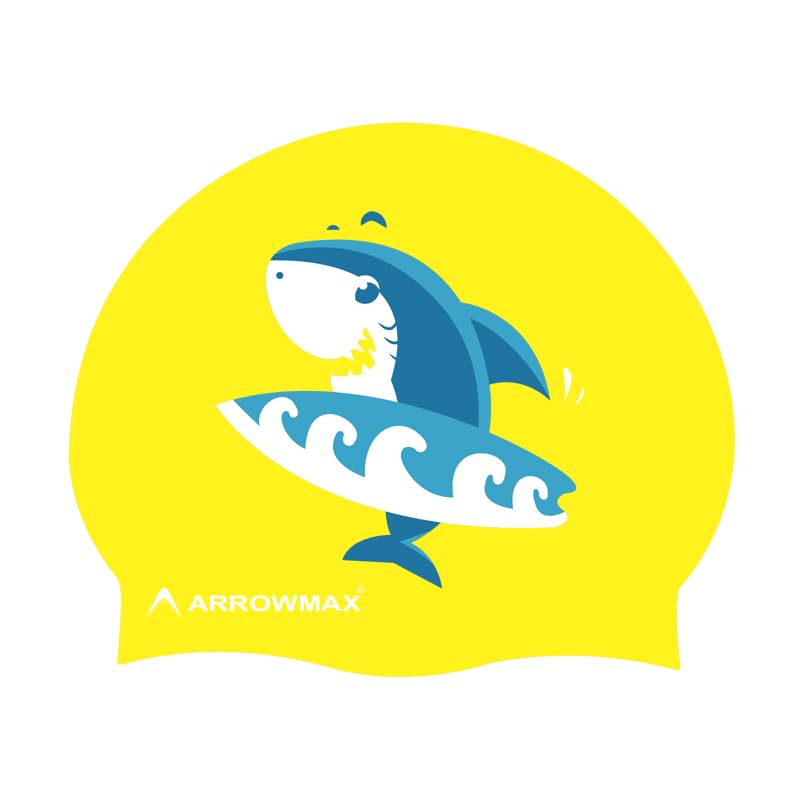 Image of ArrowMax Swimming Goggles For Kids - Anti-Fog UV Protection Lenses |Swim Cap Printed Easy to Adjust |No Leaking-Premium Silicone Comfortable Fabric (YELLOW)