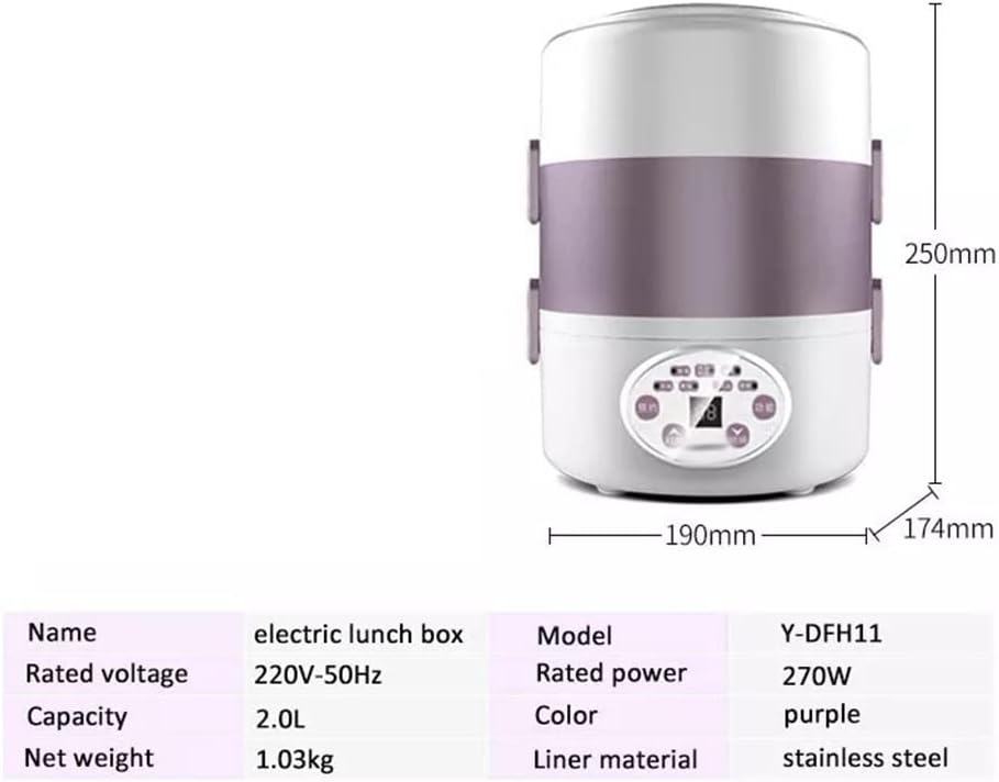 HBJWOV Rice Cooker 3 Layers Rice Cooker Portable Heating Bento Steamer Cooking Pot 2L Food Container Warmer