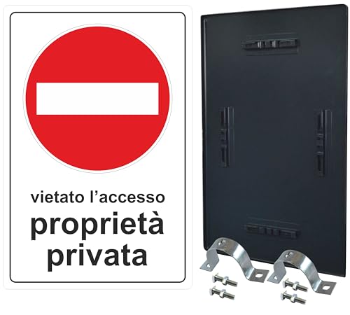 Pubblimania Proprietà Privata Vietato l'accesso Cartello di segnaletica stradale In metallo con kit di staffe e bulloni per installazione a Paletto cm 40x60 (Proprietà Privata)