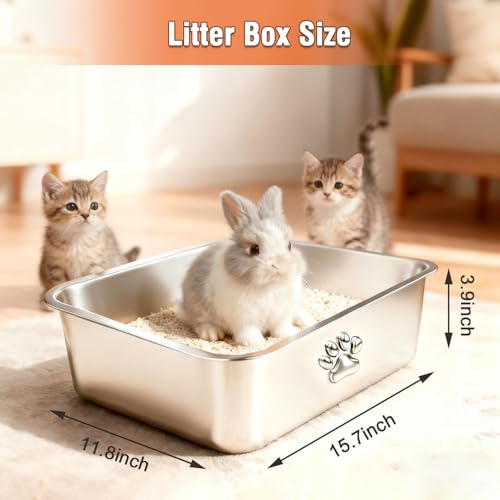 Arenero de acero inoxidable para gatos, lados altos, fácil limpieza miniatura 2
