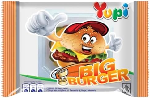 Yupi Big Burger Gummy Candy, 28g, Individually Wrapped Gummies, Soft, Chewy & Fruit Flavored Treats, Fun Party Snack for Kids & Adults, Halal Certified