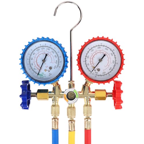 Juego de Manómetros de Tres Vías para Aire Acondicionado AC, Kit de Carga de Refrigerante HVAC con Conectores Rápidos R134a, Adaptador R410A, Válvula de Perforación para Lata y Herramienta para Núcleo de Válvula miniatura 2