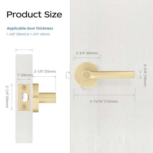 Leydebong 4 Pack Door Handles Gold, Privacy Door Lever Bed and Bath Lever Door Lock, Left or Right Handing, Satin Brass Finish by Leydebong - Image 5
