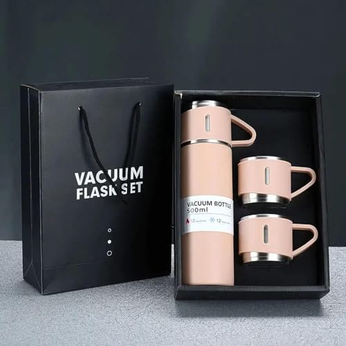 Image of Xanthos-500 ml Stainless Steel Vacuum Insulated Flask with Cup & Handle, Double Wall Hot & Cold Water Bottle, Thermos for Tea Coffee, Travel Bottle for Office, Home & Outdoor (Pastel Pink)