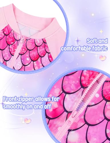 Image of Girls Long Sleeve Swimsuit Zipper Rash Guard Bathing Suit Swimwear with UPF 50+ Sun Protection for Toddler Kids