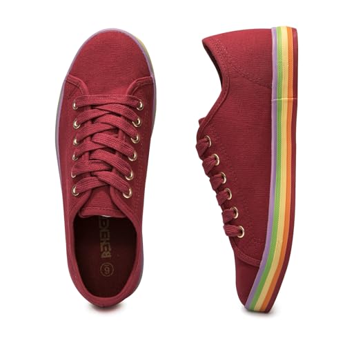 BENEKER Women's Low Top Canvas Shoes Lace up Fashion Sneakers Casual Comfort Walking Shoes3