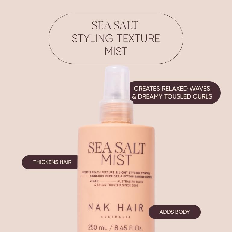 NAK Signature Sea Salt Hair Spray 250ml - Texturizing, Styling Hair Mist for Beach Waves & Volume with Natural Vegan Complex