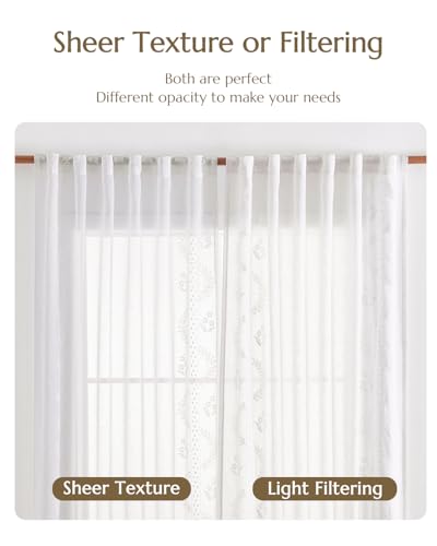Image of jinchan Floral Linen Curtains, Back Tab 50x84 Inch, 2 Panels White