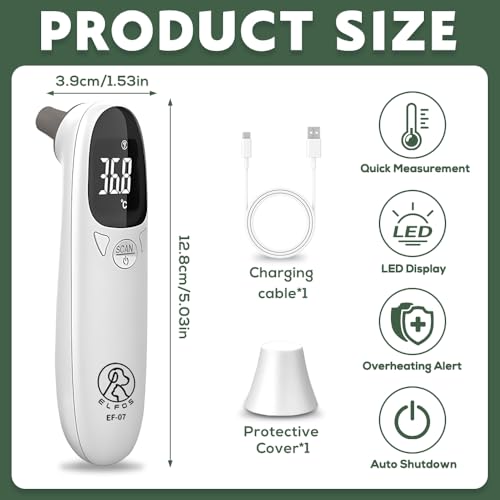 HOVCEH Ohrthermometer Hund, Fieberthermometer Hund mit LED Anzeige, 12,8 * 3,9 cm Tragbares Fieberthermometer Ohr, Fiebererkennung für Katzen, Hunde, Kühe, Ferd(Weiß)
