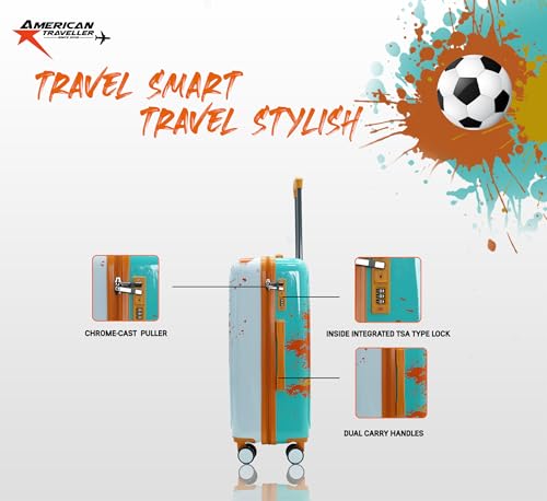 Image of AMERICAN TRAVELLER GlideSport Trolley Bags | TSA Type Lock | Durable Hard Shell, 360 Disk Wheels, TSA Type Lock, Heavy-Duty Lining, Football Splash