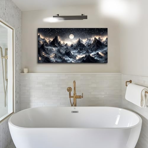 SERIMINO Mountain Large Wall Art, Moonlit Night Landscape Wall Decor, Fantasy Scenery Canvas Prints Paintings, Black Cool Pictures Home Decor Living Room Bedroom, Modern Office Decor 20"X40"