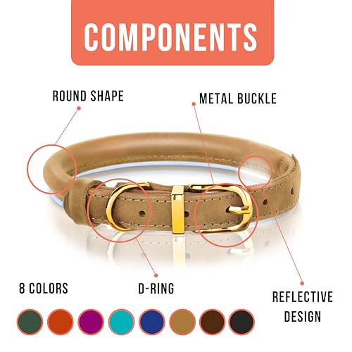 OOPSDOGGY Reflective Rolled Leather Dog Collar Adjustable Soft Padded Pet Collar for Small Medium Large Breed Dogs (Camel, S, 10"-13") by OOPSDOGGY - Used condition - Image 3