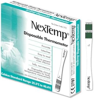 NexTemp Disposable Thermometer (100-Pack, Celsius) — Oral Thermometer for Adults, Single Use, Battery Free, Hygienic, Accurate Readings in 1 Minute, for Home, Clinic & Travel