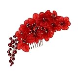 Frcolor Handgemachte Braut Haar Blume Seite Kamm Haarspange Kopfbedeckung mit Tüll Blume Hochzeit Zubehör rot