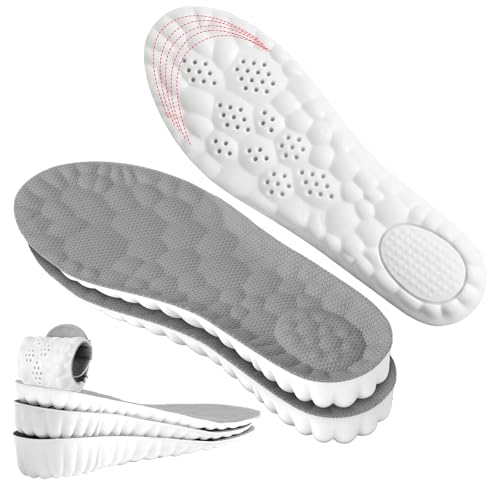 Height Increase Insoles for Men – 4D Cloud-Like Memory Foam Height Booster Insoles - Shock Absorbing Trim-to-Fit Steppers Insoles for Confidence & Effortless Comfort (Gray, 1IN / US M 7.5–10.5)