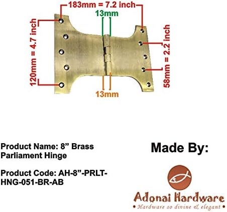 Adonai Hardware Brass Parliament Hinge (Supplied as 2 Pieces per Pack) (225mm x 146mm x 5mm, Antique Brass)
