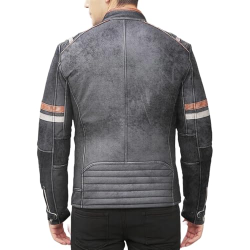Image of SpazeUp Cafe Racer Leather Motorcycle Jacket Men Distressed Leather Biker Jacket Men