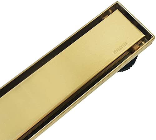 Neodrain 28-Inch Gold Linear Shower Drain, 2-in-1 Flat & Tile Insert Cover, Stainless Steel Linear Drain, Brushed Brass Rectangle Shower Floor Drain with Hair Strainer, Watermark&CUPC Certified - Thumbnail 7