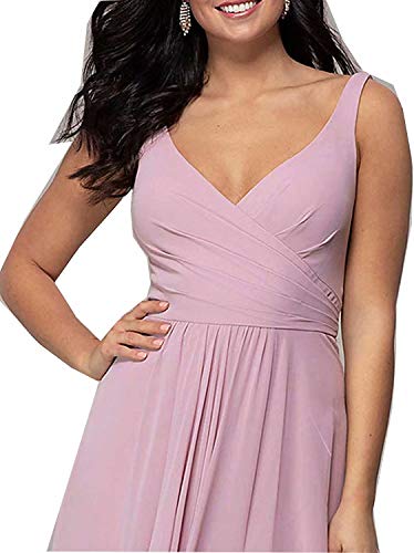 Faironline V Neck Peated Chiffon Bridesmaid Dresses Long Split Formal Dress for Women3