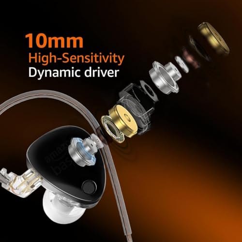 Image of Amazon Basics Pro Series in Ear Earphone with Mic | 3.5 mm Plug | Dual 10mm Dynamic Drivers | 4-Level Tuning Switch | OFC Flat Cable | 3.5mm Plug | for Audiophiles & Musicians | Black