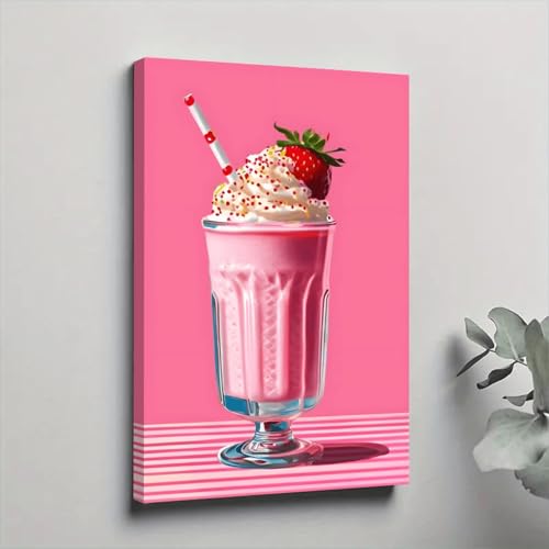Toile milkshake fraise preppy rose 50x70 pour habiller un mur vide et illuminer un couloir sombre