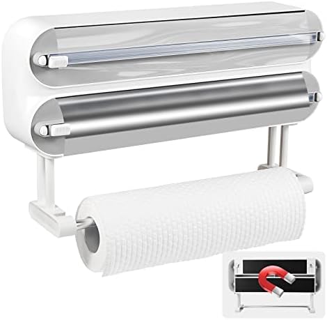 3 in 1 Foil and Plastic Wrap Organizer，Magnetic Plastic Wrap Dispenser with Cutter，Aluminum Foil Organization and Storage