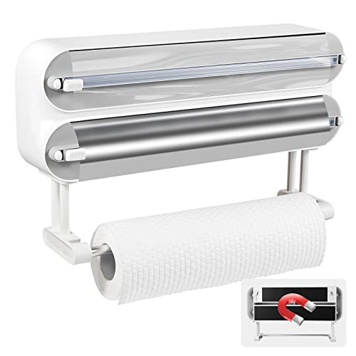 3 In 1 Foil And Plastic Wrap Organizer，Magnetic Plastic Wrap Dispenser With Cutter，Aluminum Foil Organization And Storage #TOP1