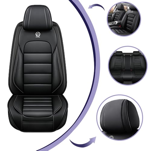 Image of Universal Car Seat Covers for Honda Fit 2007-2020 Anti-Slip Seat Covers,Waterproof Faux Leather Full Coverage Car Seat Protectors Interior Accessories(5Pcs Standard /Black)