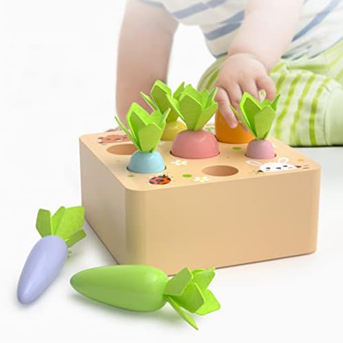 Montessori Toys for 1 Year Old Toddlers, Macron Carrot Harvest Game Wooden Toy for Baby Boys and Girls, Educational Learning Shape Sorting Matching Gifts for Babies 1-3