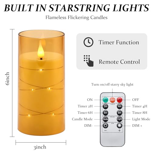 Image of Aignis Flickering Flameless Candles Battery Operated Candles LED Candles with Remote Timer for Home /Wedding /Birthday /Holiday Decor ,Brown 3D Flame Set of 2 (D3 xH6 6 inch)