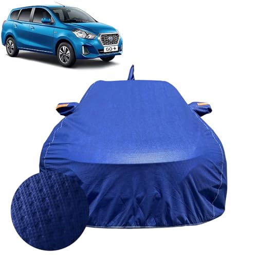 Image of Car Cover for Datsun Go Plus (2015-2022) | 100% Waterproof Cover with Antenna & Reflective Mirror Pockets | Dustproof, Scratchproof, Heatproof Datsun Go+ Car Cover |Soft Cotton Lining| Blue