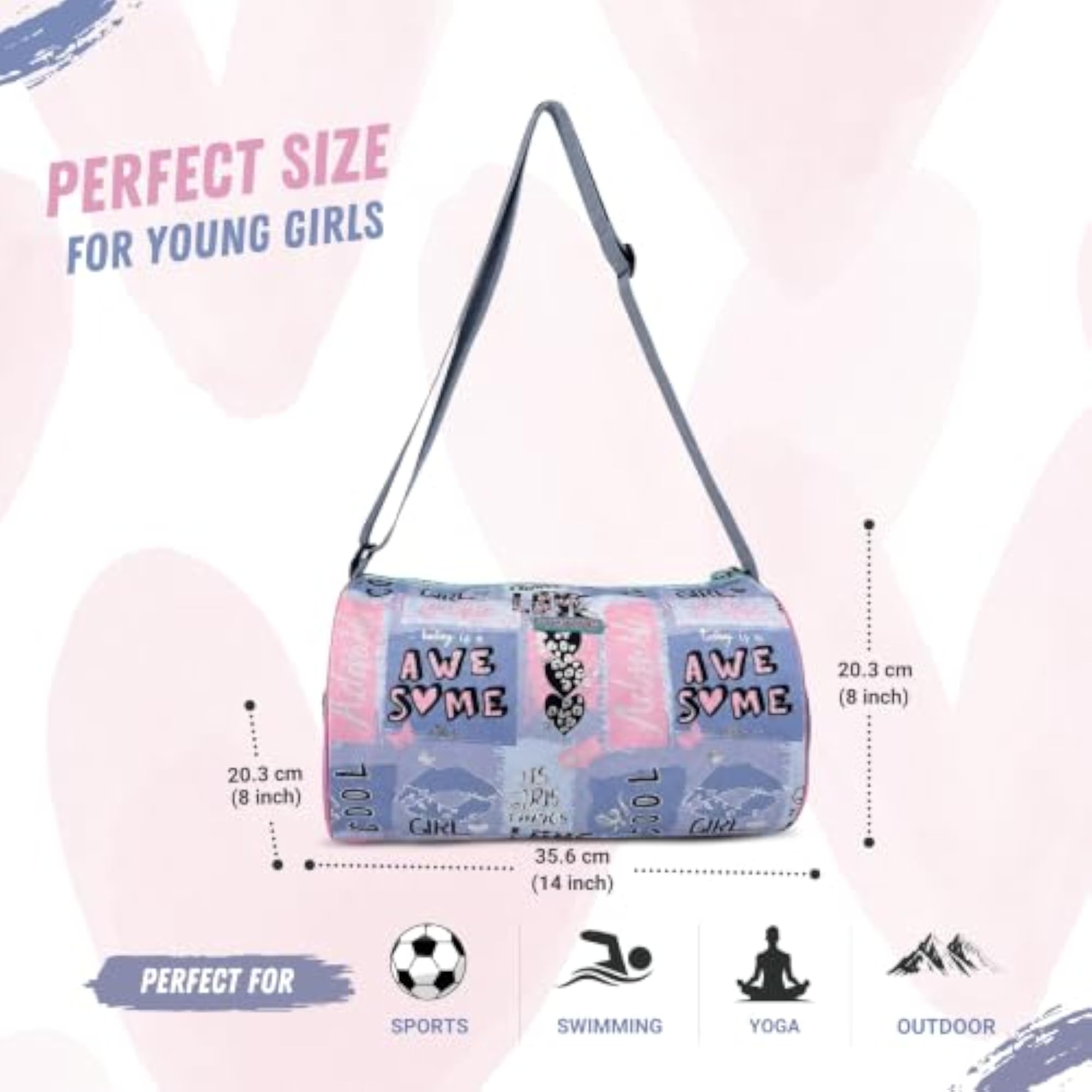 Kids Cool Blue Duffle Bag, 15L Capacity for Girls