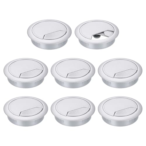 uxcell 8 Pcs 60mm (2.36 Inch) Desk Grommet, Plastic Cable Hole Cover, Wire Cord Cable Organizer for Home Office Computer Desk Cabinet, Silver