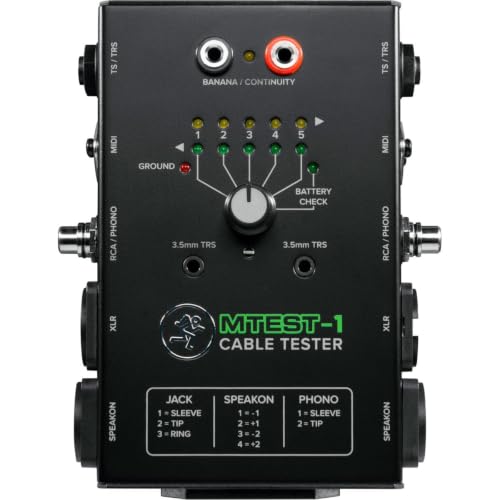 Mackie Cable Tester, 5-Way Switch Battery-Powered Connector Test, Black | Steel chassis with LED...