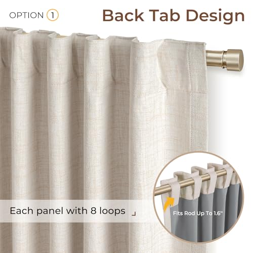 INOVADAY 100% Blackout Curtains 105 Inches Length 2 Panels Set, Back Tab/Rod Pocket Linen Black Out Curtains for Bedroom, Thermal Insulated Window Drapes - Cream, W50 X L105