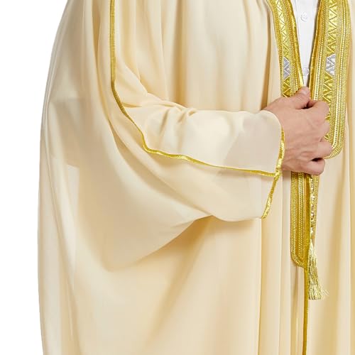 Muslim Men's Long Sleeves Bisht Chiffion Embroidery Cardigan Robe4